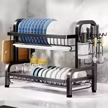 2025 New 2-Tier Stainless Steel Kitchen Countertop Dish Drainer with Utensil Holder Compact Rustproof Storage Organizer